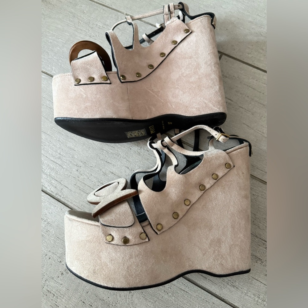 Pucci Tan Suede Leather Musa 140 Platform Summer Wedges - Size IT 37 / US 7